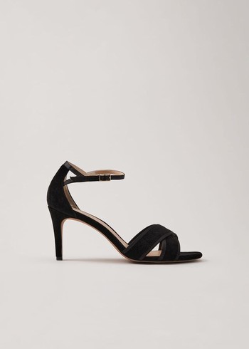 Phase Eight Black Velvet Open Toe Heels Black Australia | SX3650914